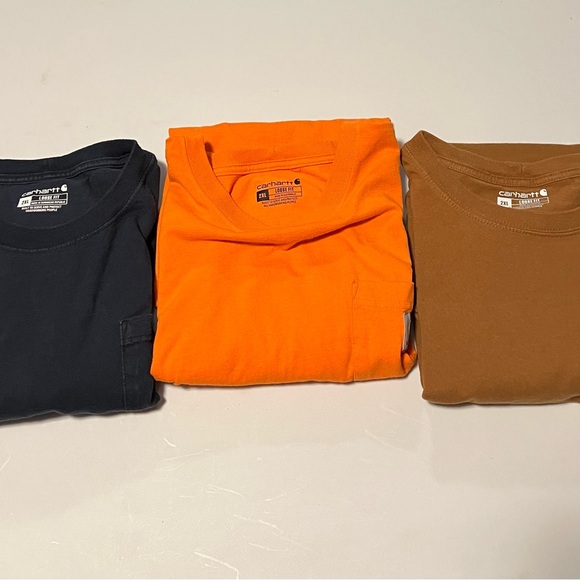 Men’s Carhartt 2XL Loose Fit ( 3 Shirts, Orange, Brown, Navy Blue ) - Picture 2 of 5